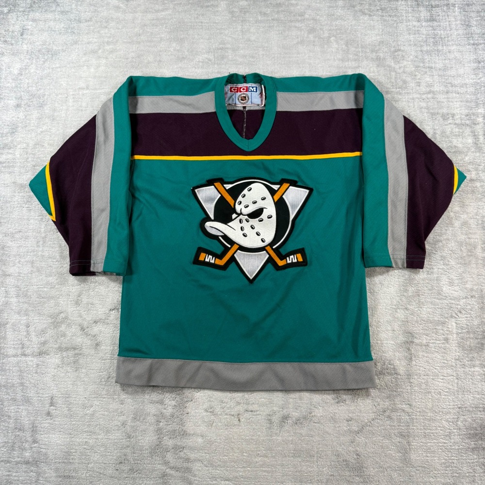 Mighty Ducks Jersey youth Large Blue Vintage 90s NHL Hockey Air Knit CCM